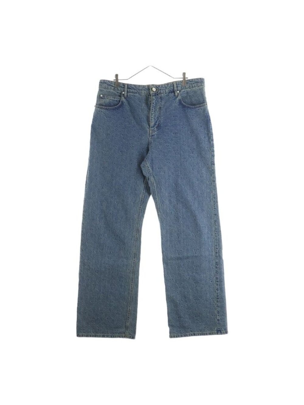 Louis Vuitton Monogram Embossed Pearl Button Zip Strike Denim Pants di